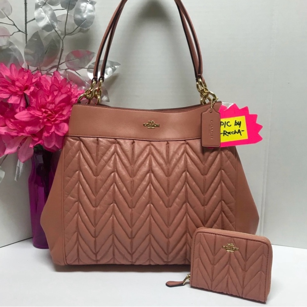 NEW Coach LEXY 32978 Pink Quilted Purse Handbag & Wallet SET